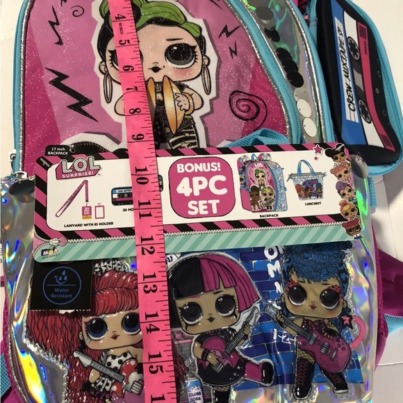 New L.O.L. Surprise! Remix 4pc. Pink Backpack 17” Lunch bag Lanyard Zip Case NWT - Picture 6 of 10